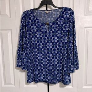 Dana Buchman blue & white printed top shirt blouse size XXL